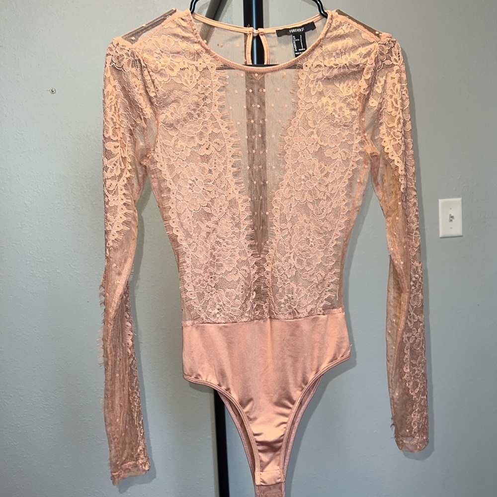 Forever 21 Sheer Bodysuit with Lace. Size Small in great condition. Worn once.
